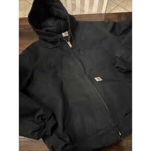 Carhartt Mens XL Jacket Quilted Lining J140 125 Black Hooded Workwear